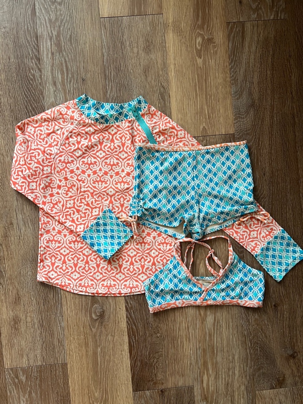 Cabana Life Patterned Swim Set - Top, Shorts, Rash Guard